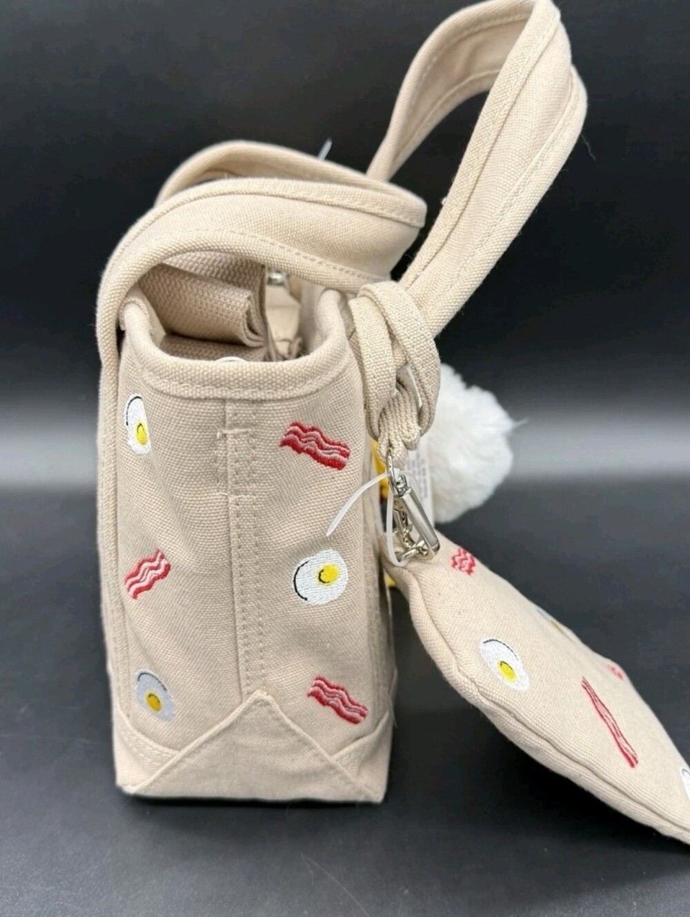 Madden Girl Taupe Bacon & Eggs Canvas Mini Tote Bag NWT - Picture 6 of 6